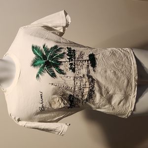 Bahamas sailing boat trees ocean art white L tshirt